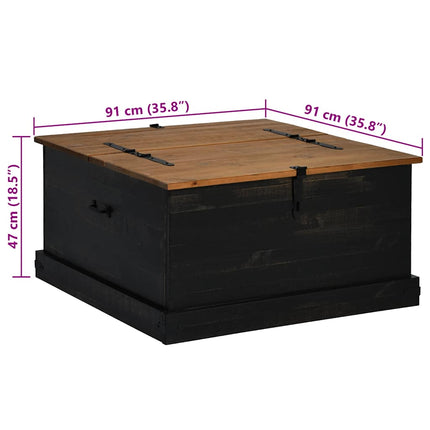 Coffre de rangement HALDEN noir 91x91x47 cm bois massif pin