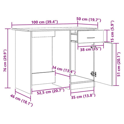 Bureau chêne artisanal 100x50x76 cm bois d'ingénierie