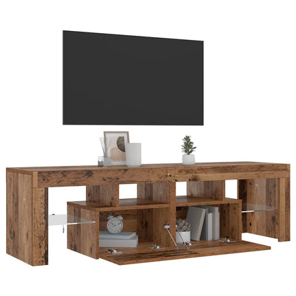 Meuble TV avec lumières LED vieux bois bois d'ingénierie