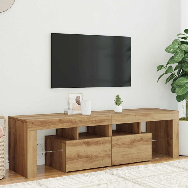 Meuble TV avec lumières LED chêne artisanal bois d'ingénierie