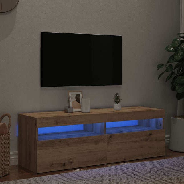 Meuble TV avec lumières LED chêne artisanal bois d'ingénierie