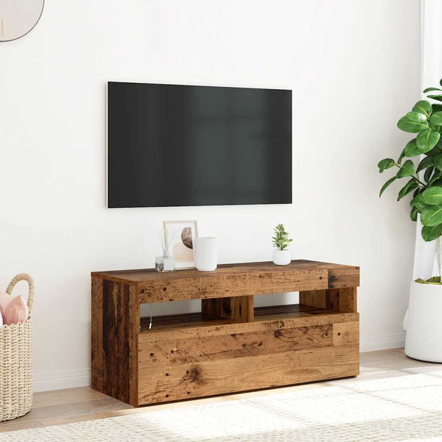 Meuble TV avec lumières LED vieux bois bois d'ingénierie