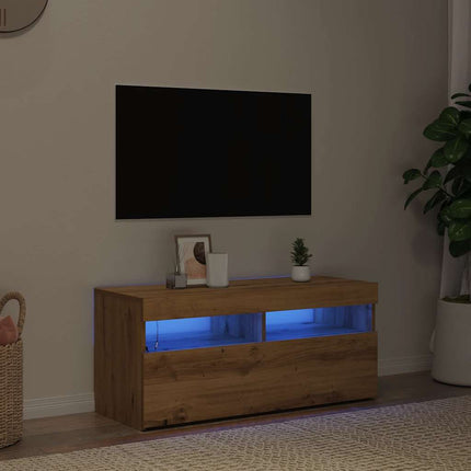 Meuble TV avec lumières LED chêne artisanal bois d'ingénierie