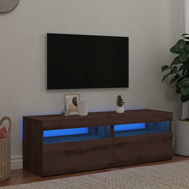 Meubles TV avec lumières LED 2 pcs chêne artisanal