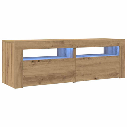 Meuble TV avec lumières LED chêne artisanal bois d'ingénierie