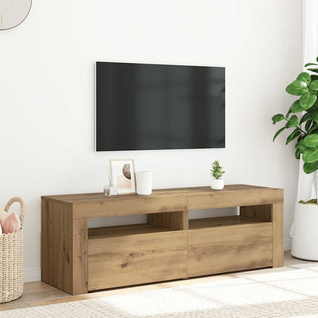 Meuble TV avec lumières LED chêne artisanal bois d'ingénierie
