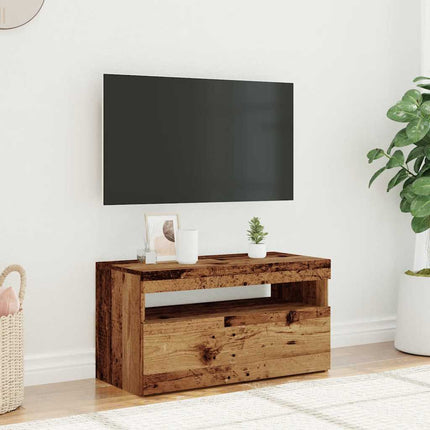 Meuble TV avec lumières LED vieux bois bois d'ingénierie