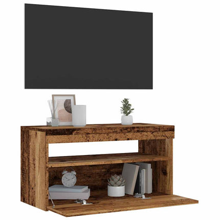 Meuble TV avec lumières LED vieux bois bois d'ingénierie
