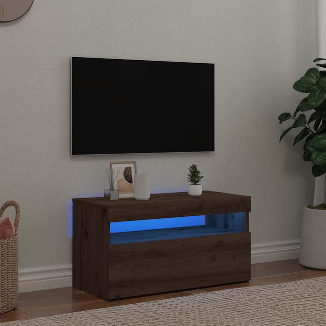 Meuble TV avec lumières LED chêne artisanal bois d'ingénierie