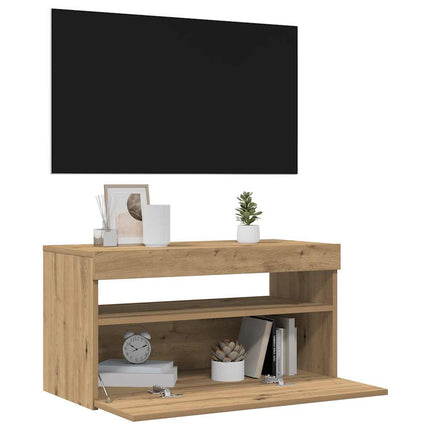 Meubles TV avec lumières LED 2 pcs chêne artisanal