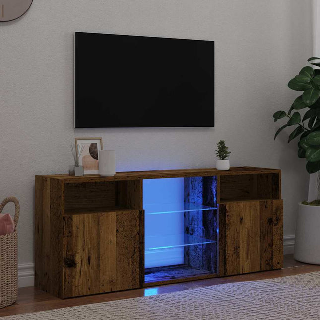 Meuble TV avec lumières LED vieux bois bois d'ingénierie