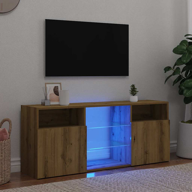 Meuble TV avec lumières LED chêne artisanal bois d'ingénierie