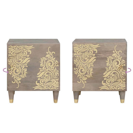 Cabinet de chevet Gris 40 x 33 x 46 cm bois de manguier massif