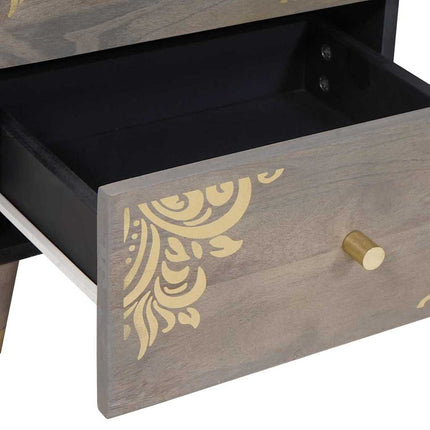 Cabinet de chevet Gris 40 x 33 x 46 cm bois de manguier massif