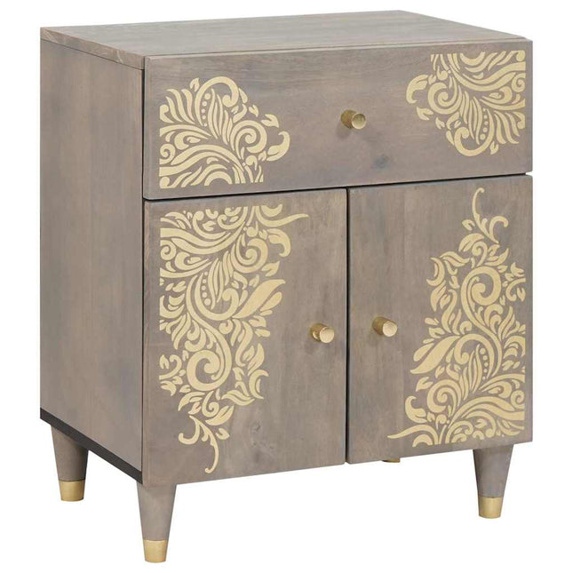 Cabinet de chevet Gris 50 x 33 x 60 cm bois de manguier massif