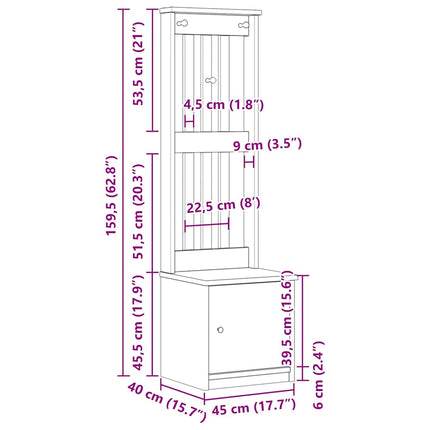 Portemanteau SANDNES 45x40x159,5 cm bois massif pin