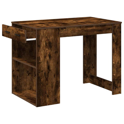 Bureau avec tiroir et étagère chêne fumé bois d'ingénierie