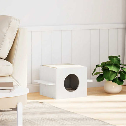 Maison pour chat blanc 51x35x30 cm bois de pin massif