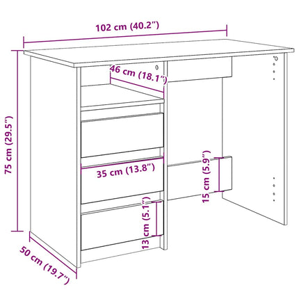 Bureau gris béton 102x50x75 cm bois d'ingénierie