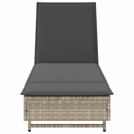 Chaise longue avec roues et coussins gris clair résine tressée