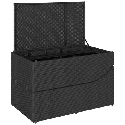 Chaise longue pliante coussin et rangement noir résine tressée