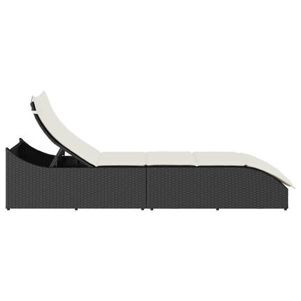 Chaise longue pliante coussin et rangement noir résine tressée