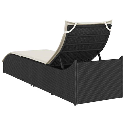 Chaise longue pliante coussin et rangement noir résine tressée