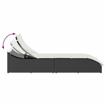 Chaise longue pliante coussin et rangement noir résine tressée