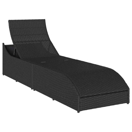 Chaise longue pliante coussin et rangement noir résine tressée