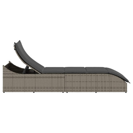 Chaise longue pliante coussin et rangement gris résine tressée