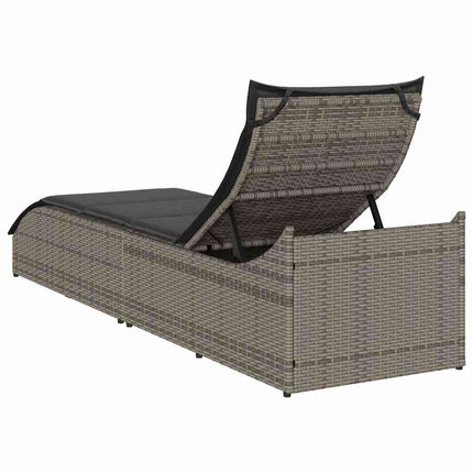 Chaise longue pliante coussin et rangement gris résine tressée