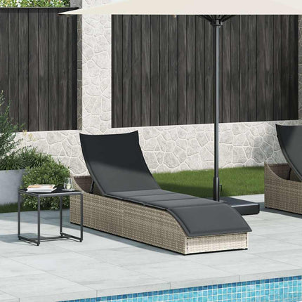 Chaise longue pliante coussin et rangement gris clair polyrotin