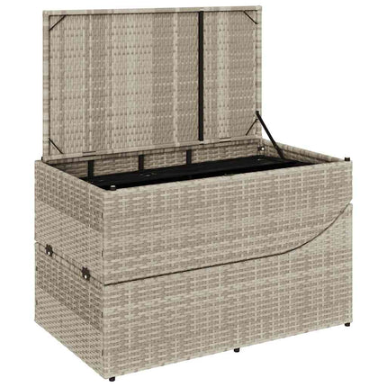 Chaise longue pliante coussin et rangement gris clair polyrotin