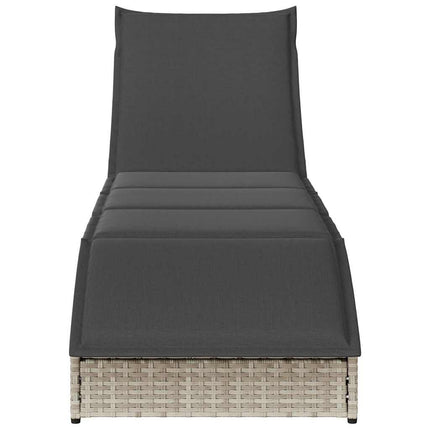 Chaise longue pliante coussin et rangement gris clair polyrotin