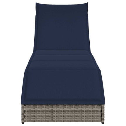 Chaise longue pliante coussin et rangement gris résine tressée