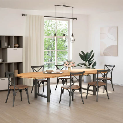 Table à manger marron clair bois de chêne massif ovale