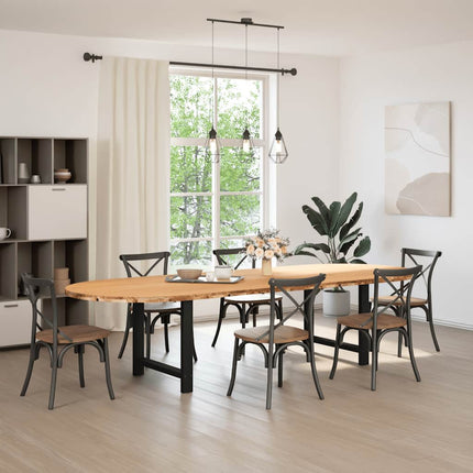 Table à manger marron clair bois de chêne massif ovale