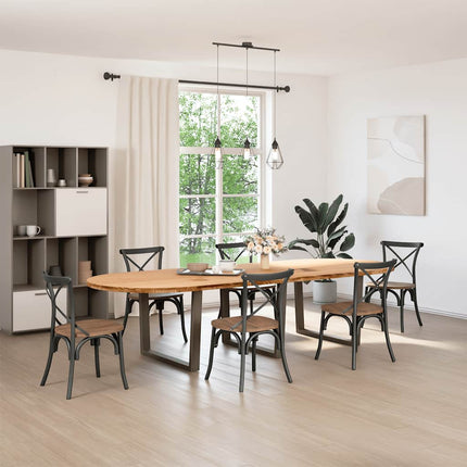 Table à manger marron clair bois de chêne massif ovale