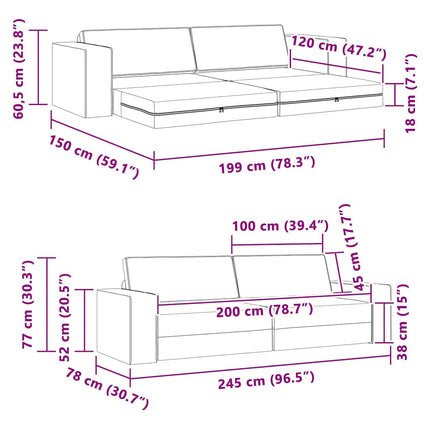 Canapé-lit au sol Noir 245 x 78 x 77 cm tissu