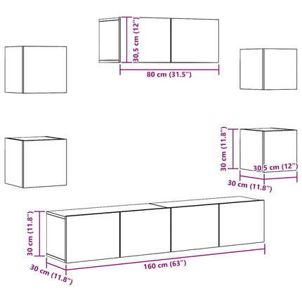 Ensemble de meuble TV mural 5 pcs vieux bois