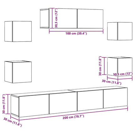 Ensemble de meuble TV mural 7 pcs vieux bois bois d'ingénierie