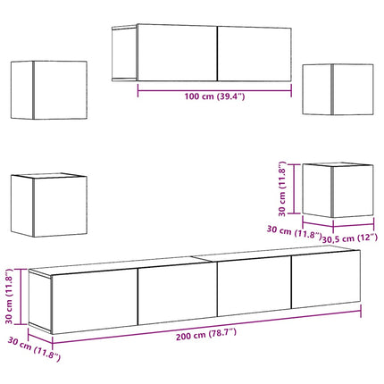 Ensemble de meuble TV mural 7 pcs vieux bois bois d'ingénierie