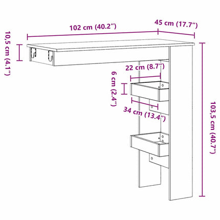 Table De Bar Murale Avec Étagère 102 X 45 X 103,5 Cm Chêne noir