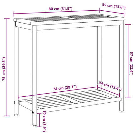 Table de jardin avec stockage Naturel et noir 80 x 35 x 75 cm