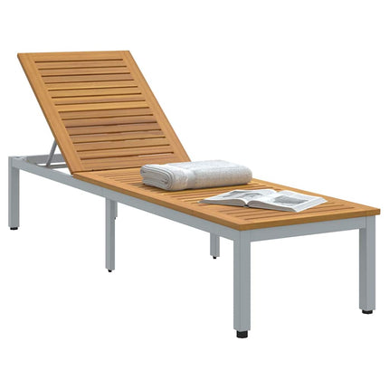 Chaise longue Gris 200 x 55 x 35 cm Bois d'acacia massif