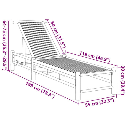 Chaise longue 55x199x30 cm bambou