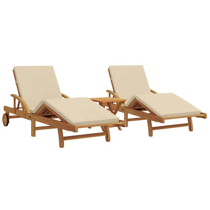 Transat 3 Pcs 40 X 40 X 40Cm Bois D'acacia Massif Beige 2x chaise longue + table