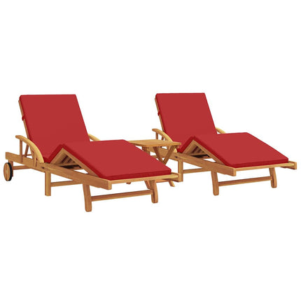 Transat 3 Pcs 40 X 40 X 40Cm Bois D'acacia Massif Rouge 2x chaise longue + table