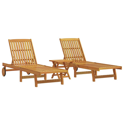 Chaises Longues Lot De 2 Avec Table Bois Massif D'acacia Marron 2x Chaise longue + table 3