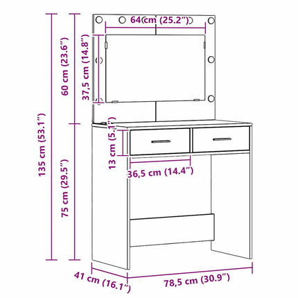 Coiffeuse Chêne fumé 78.5 x 41 x 135 cm Bois d'ingénierie